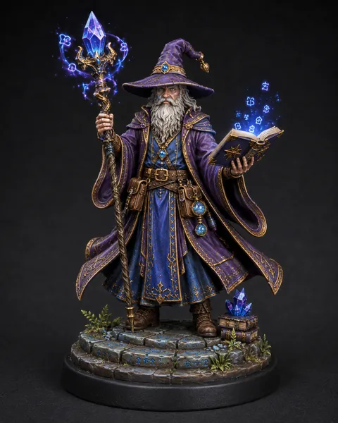 Wizard STL — DnD Fantasy Archmage Staff Spellbook Miniature 3D Print Tabletop RPG — DnD miniature STL