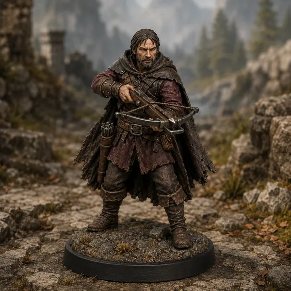 Bandit Crossbowman STL — DnD Fantasy Highway Robber Sniper Miniature 3D Print Tabletop — DnD miniature STL