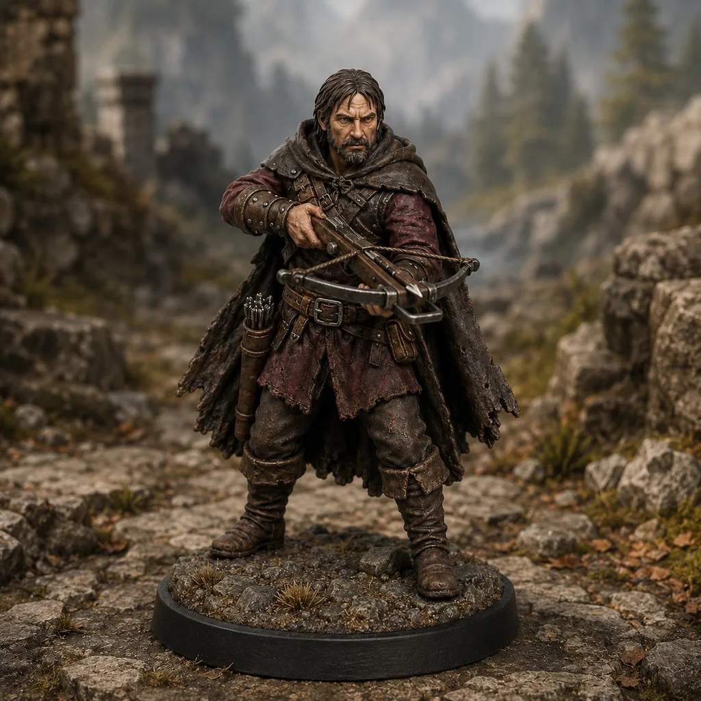 Bandit Crossbowman STL — DnD Fantasy Highway Robber Sniper Miniature 3D Print Tabletop — main view