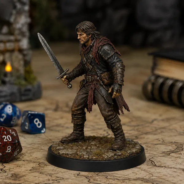 Bandit Swordsman STL — DnD Fantasy Highway Robber Duelist Miniature 3D Print Tabletop