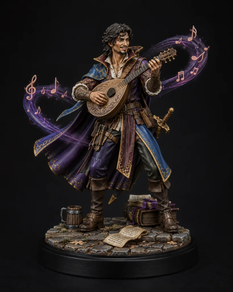 Bard STL — DnD Fantasy Lute Minstrel Musician Miniature 3D Print Tabletop RPG — main view