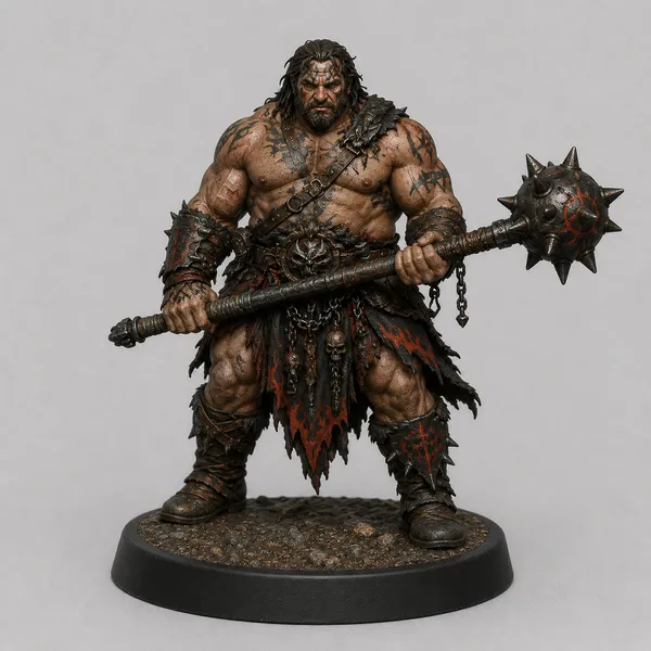 Barbarian Warlord STL — DnD Fantasy Spiked Mace Berserker Boss Miniature 3D Print