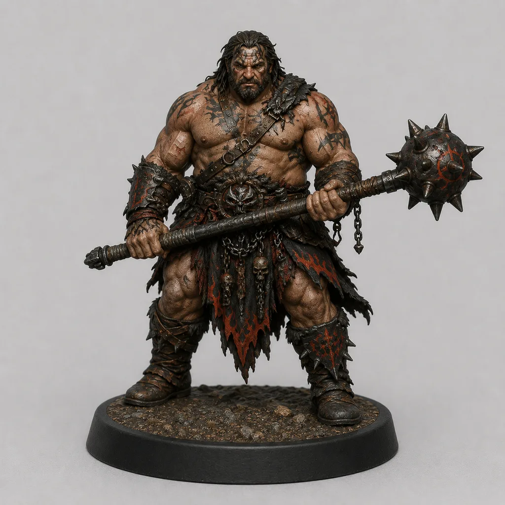Barbarian Warlord STL — DnD Fantasy Spiked Mace Berserker Boss Miniature 3D Print — main view