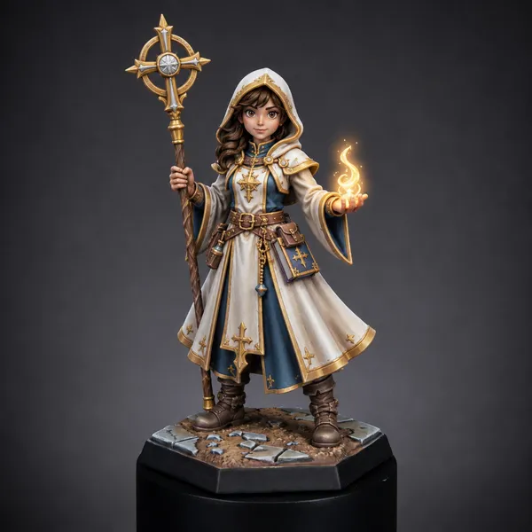 Cleric STL — DnD Fantasy Holy Flame Priestess Healer Miniature 3D Print Tabletop RPG — DnD miniature STL