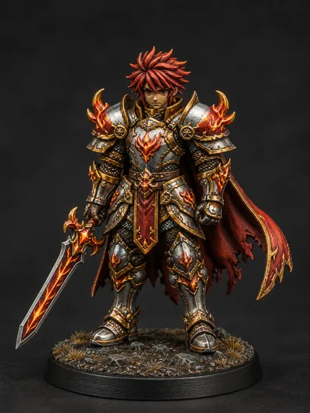 Flame Knight STL — DnD Fantasy Fire Sword Anime Knight Miniature 3D Print Tabletop