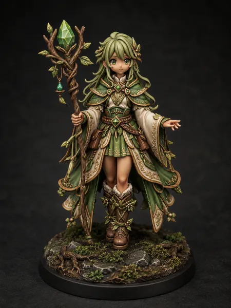 Druid STL — DnD Fantasy Elf Crystal Staff Nature Miniature 3D Print Tabletop RPG