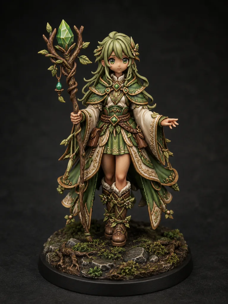 Druid STL — DnD Fantasy Elf Crystal Staff Nature Miniature 3D Print Tabletop RPG — main view