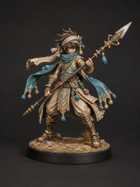 Desert Warrior STL — DnD Fantasy Spear Fighter Azure Sands Miniature 3D Print Tabletop