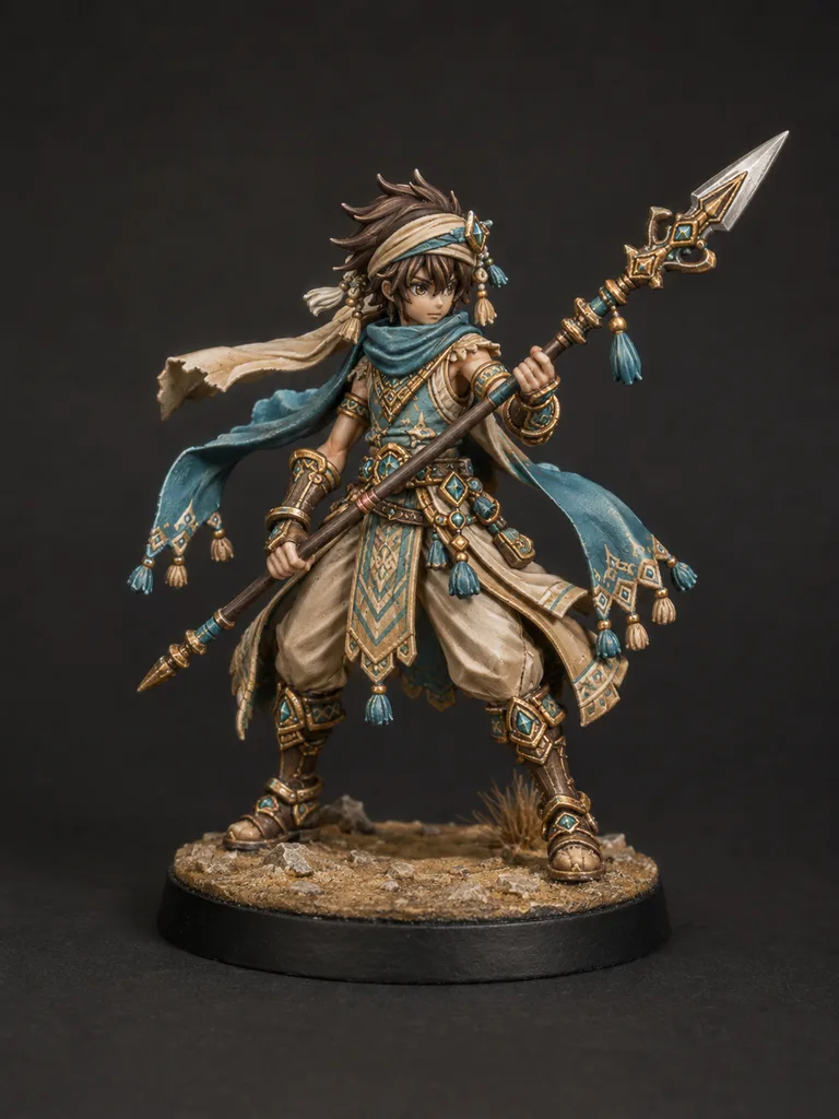 Desert Warrior STL — DnD Fantasy Spear Fighter Azure Sands Miniature 3D Print Tabletop — main view