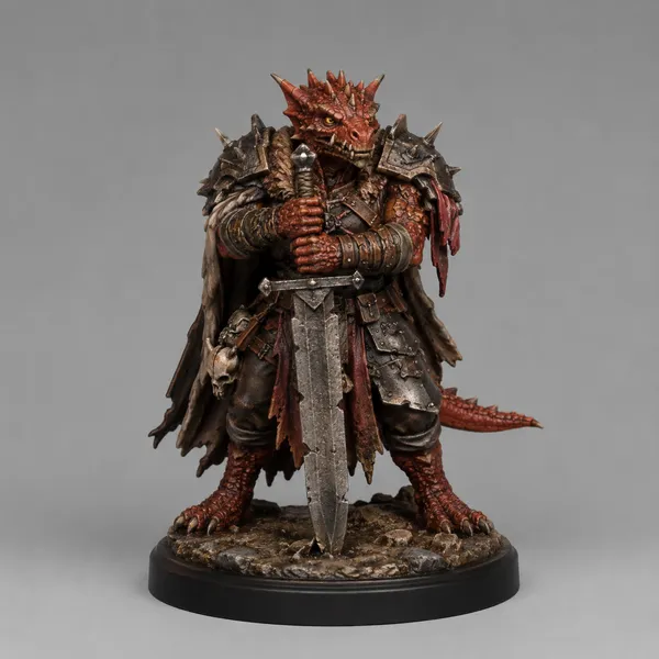 Dragonborn STL — DnD Fantasy Red Dragonborn Greatsword Warlord Miniature 3D Print — DnD miniature STL
