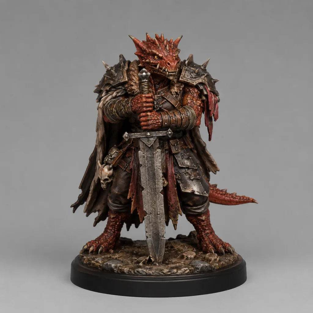 Dragonborn STL — DnD Fantasy Red Dragonborn Greatsword Warlord Miniature 3D Print — main view