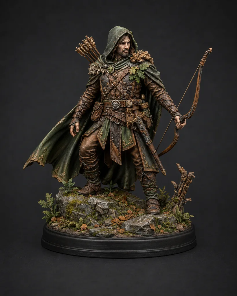 Ranger STL — DnD Fantasy Hooded Forest Archer Miniature 3D Print Tabletop RPG — main view