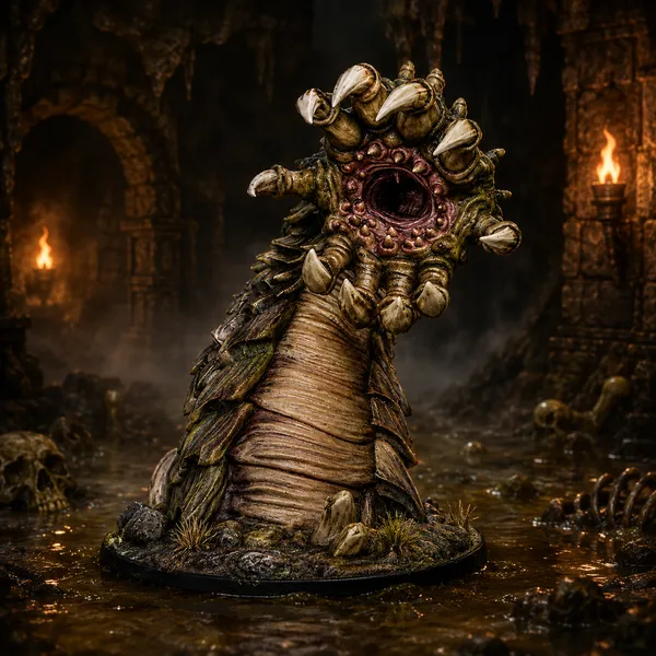 Giant Earth Worm STL — DnD Fantasy Purple Worm Miniature 3D Print Tabletop Boss — DnD miniature STL