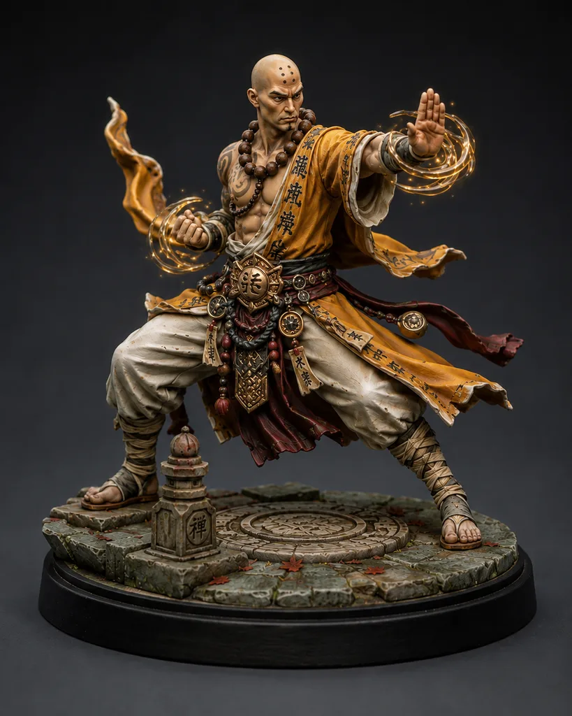 Battle Monk STL — DnD Fantasy Shaolin Ki Fist Miniature 3D Print Tabletop RPG — main view