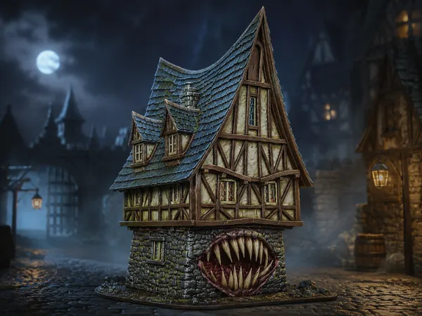 Haunted House STL — DnD Fantasy Diorama Scenery Terrain 3D Print Tabletop Halloween — DnD miniature STL