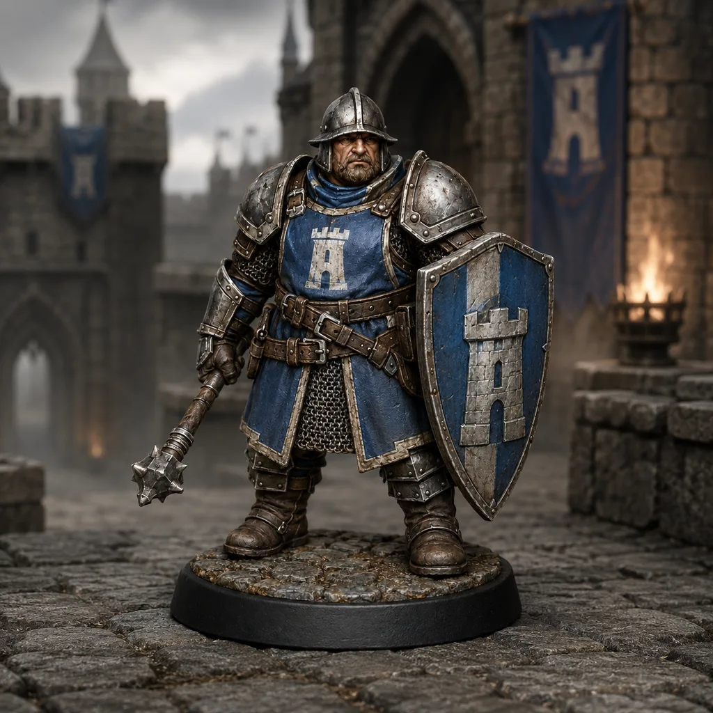 Heavy Knight STL — DnD Fantasy Tower Shield Man-at-Arms Miniature 3D Print Tabletop — main view