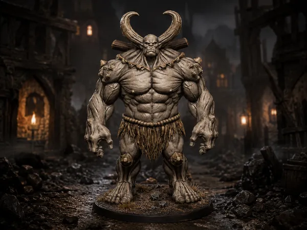 Horned Giant STL — DnD Fantasy Mountain Giant Boss Miniature 3D Print Tabletop