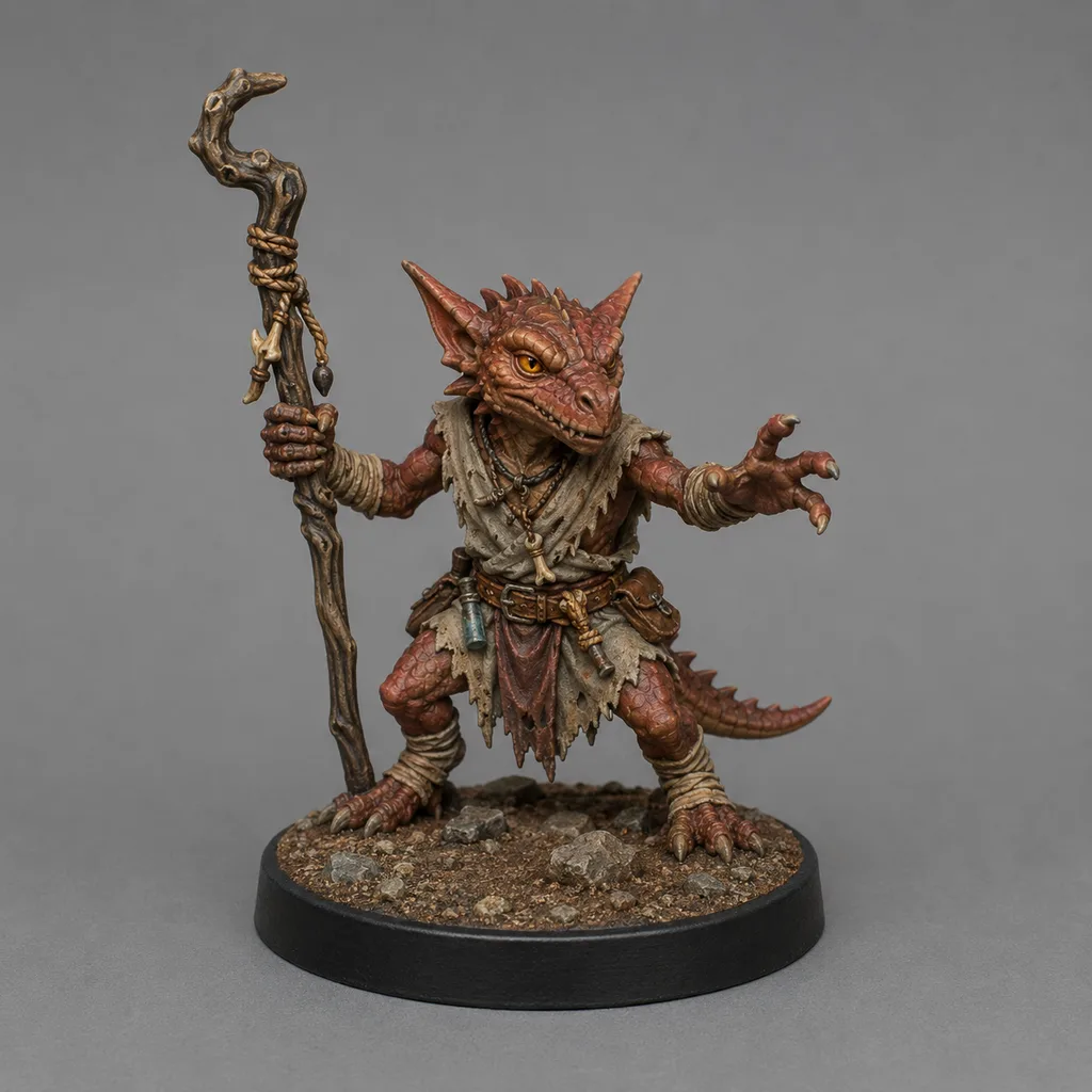 Kobold Shaman STL — DnD Fantasy Sorcerer Staff Small Monster Miniature 3D Print — main view