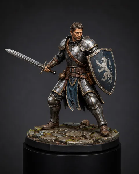 Knight STL — DnD Fantasy Lion Shield Guardian Paladin Miniature 3D Print Tabletop — DnD miniature STL