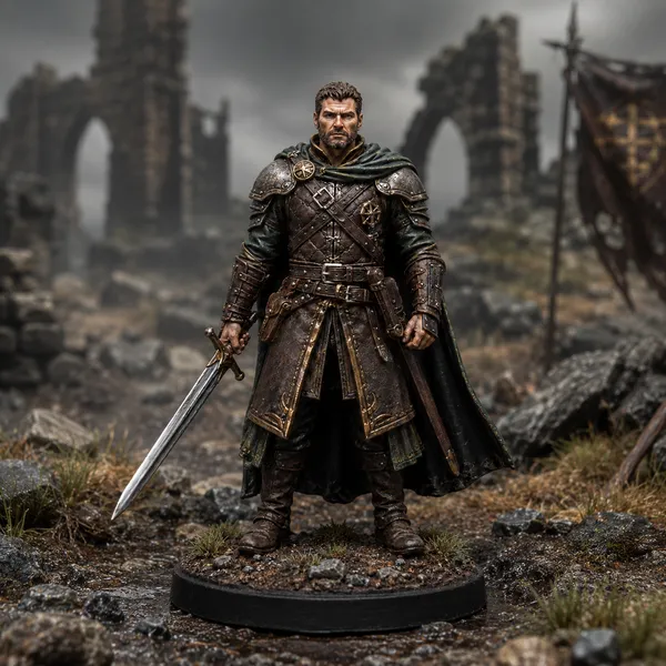 Mercenary Captain STL — DnD Fantasy Sellsword Warband Leader Miniature 3D Print Tabletop — DnD miniature STL