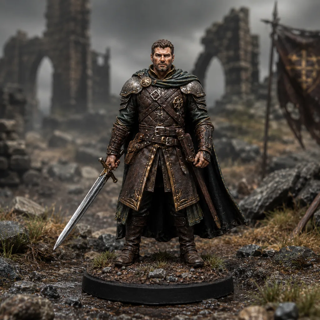 Mercenary Captain STL — DnD Fantasy Sellsword Warband Leader Miniature 3D Print Tabletop — main view