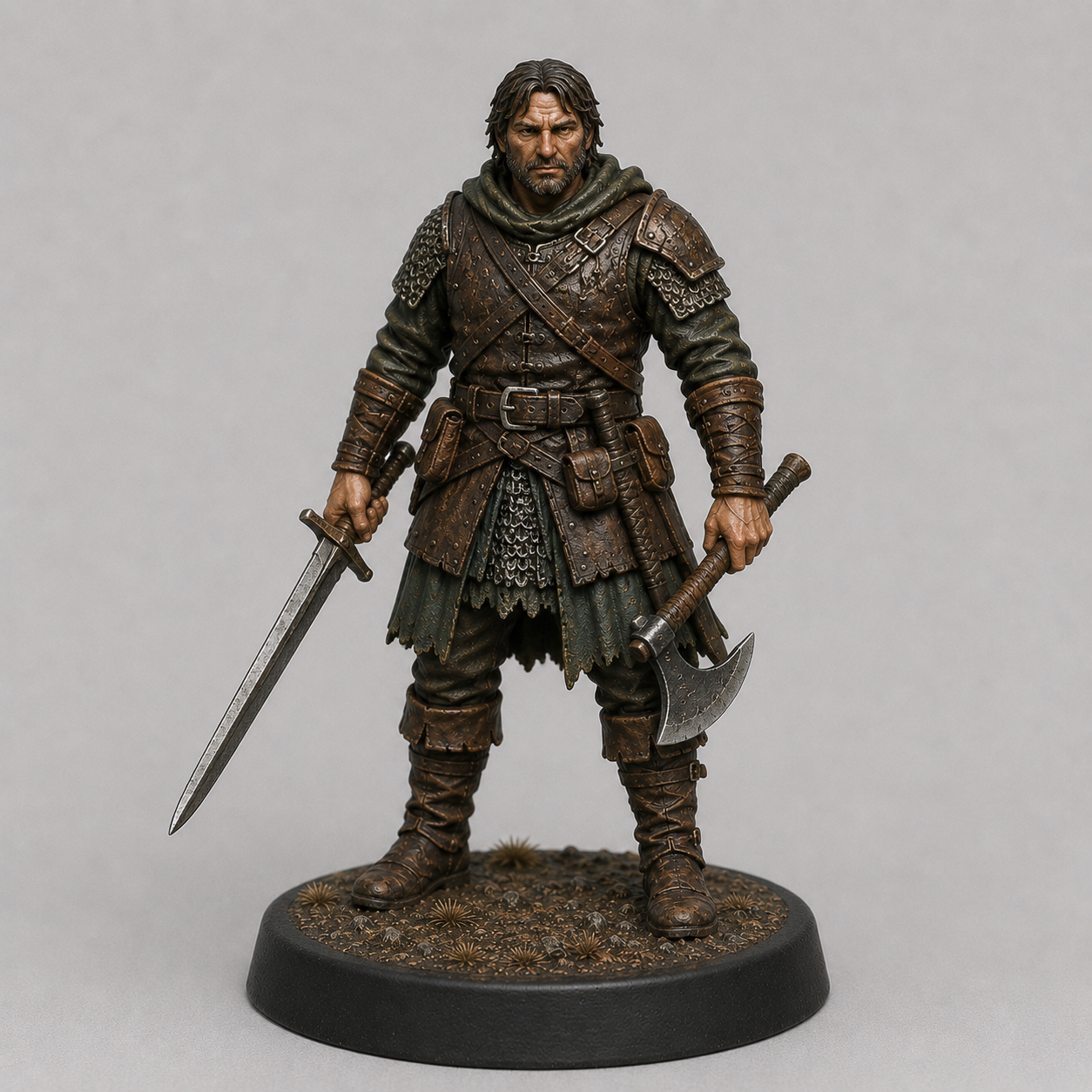 Mercenary Sword Axe STL — DnD Fantasy Dual Wield Sellsword Warband Miniature 3D Print Tabletop
