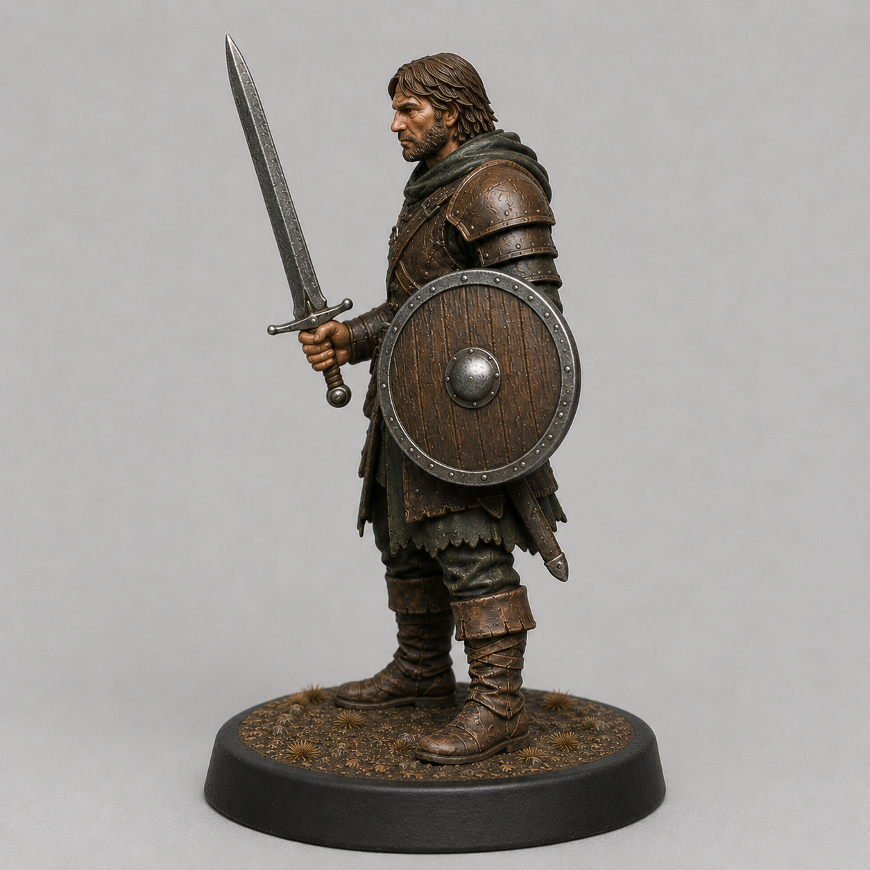 Mercenary Sword Shield STL — DnD Fantasy Sellsword Warband Frontline Miniature 3D Print Tabletop — main view