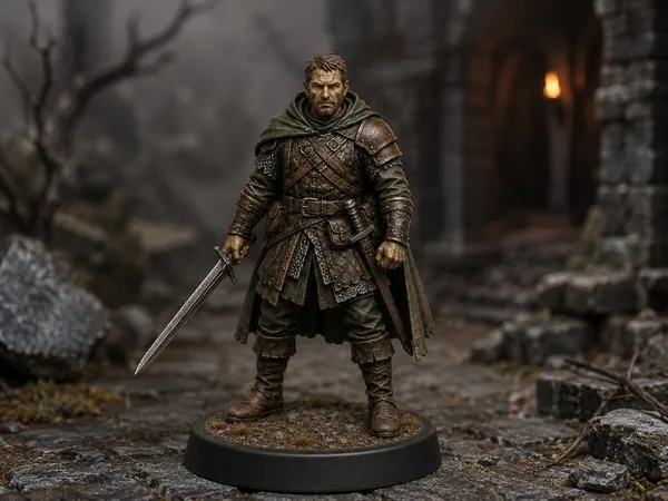 Mercenary Veteran STL — DnD Fantasy Old Sellsword Battle Scarred Warband Miniature 3D Print Tabletop