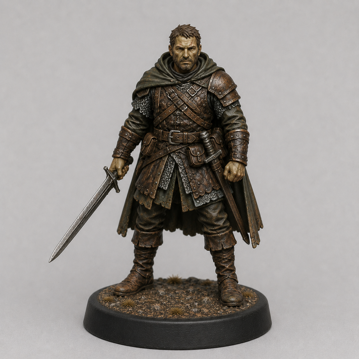 Mercenary Veteran STL — DnD Fantasy Old Sellsword Battle Scarred Warband Miniature 3D Print Tabletop