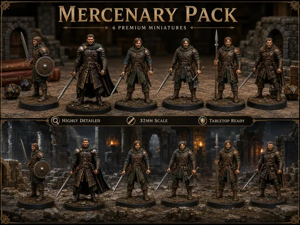 Mercenary Warband Pack 6 STL — DnD Fantasy Sellsword Company Bundle 3D Print Tabletop