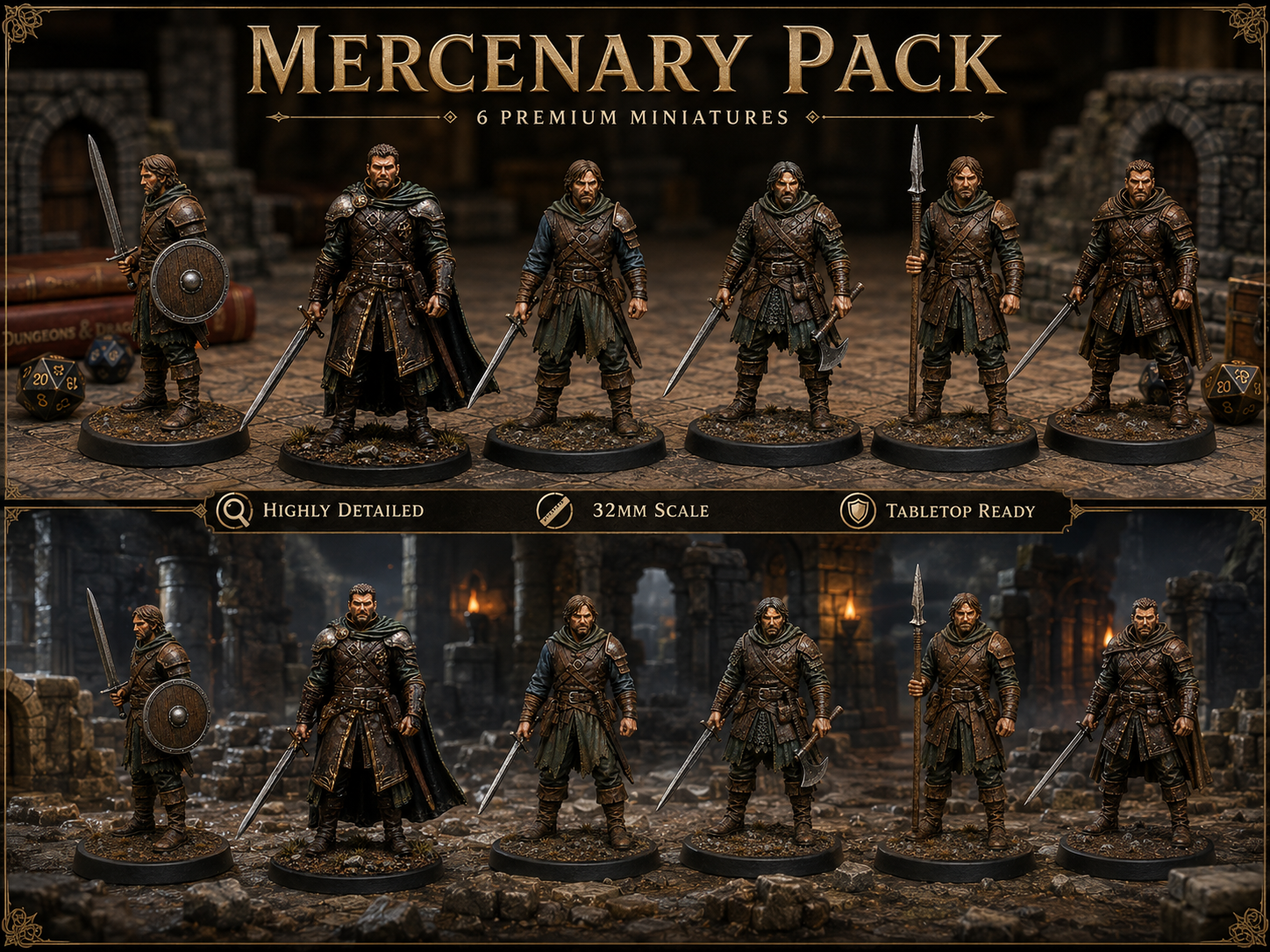 Mercenary Warband Pack 6 STL — DnD Fantasy Sellsword Company Bundle 3D Print Tabletop — main view