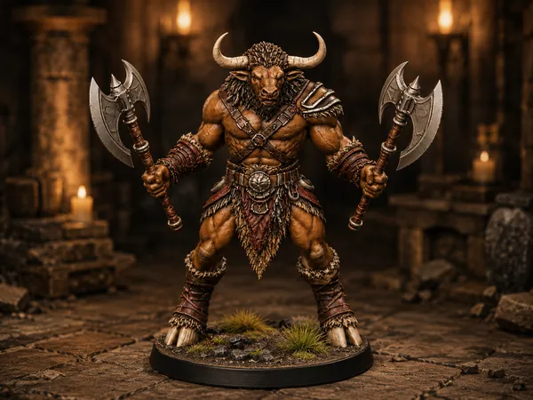 Minotaur Dual Axe STL — DnD Fantasy Labyrinth Boss Miniature 3D Print Tabletop RPG