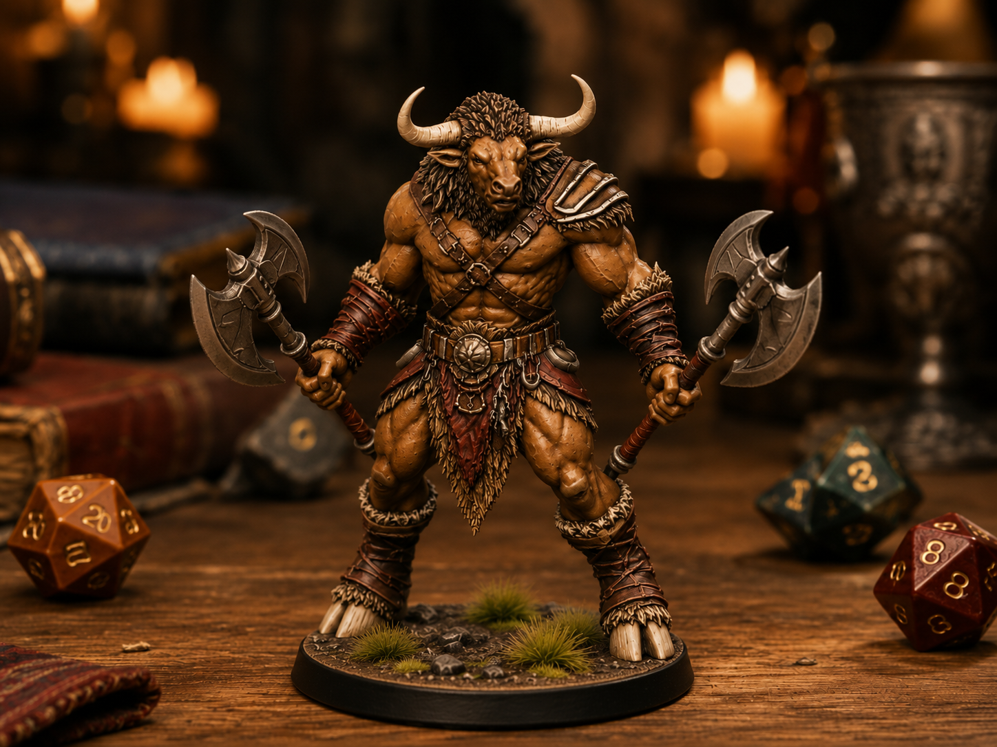 Minotaur Dual Axe STL — DnD Fantasy Labyrinth Boss Miniature 3D Print Tabletop RPG — DnD miniature STL