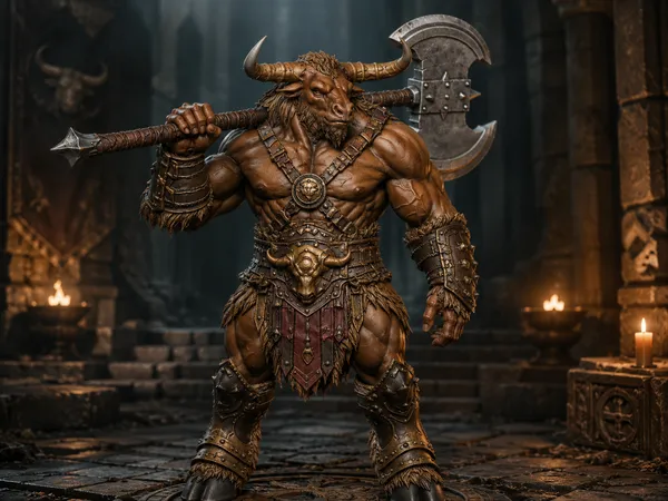 Minotaur Greataxe STL — DnD Fantasy Labyrinth Boss Miniature 3D Print Tabletop