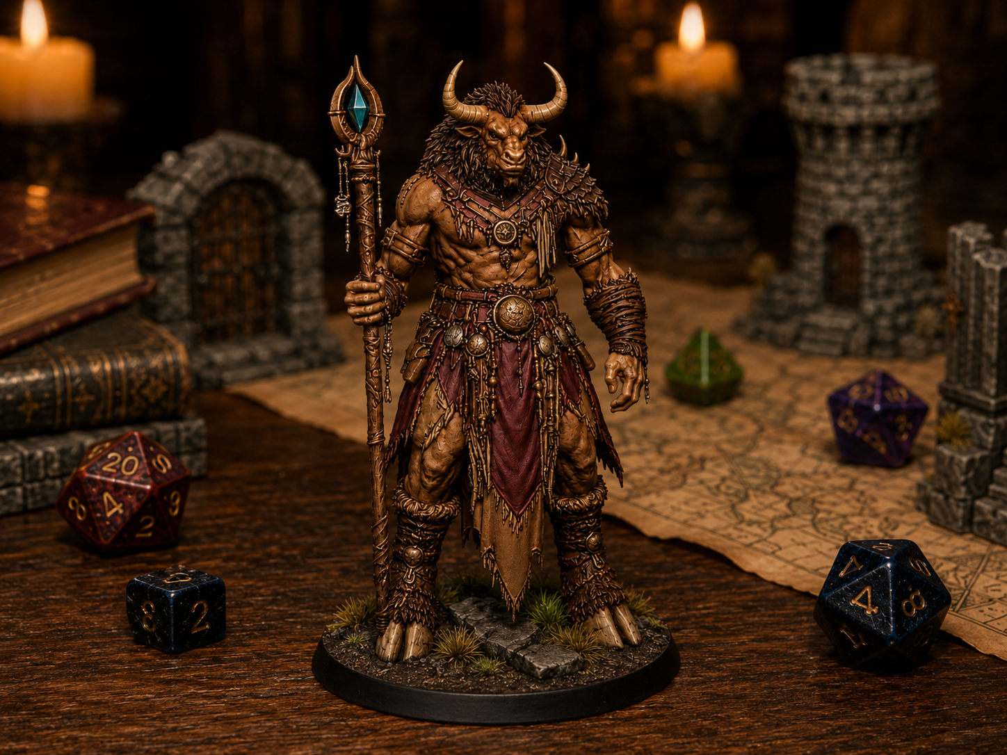Minotaur Mage STL — DnD Fantasy Bull Shaman Spellcaster Miniature 3D Print Tabletop — DnD miniature STL