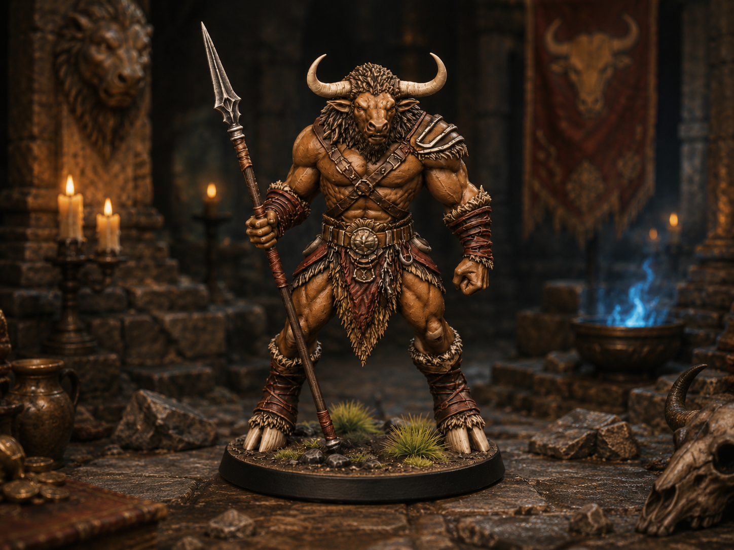 Minotaur Spear STL — DnD Fantasy Bull Lancer Miniature 3D Print Tabletop RPG — DnD miniature STL