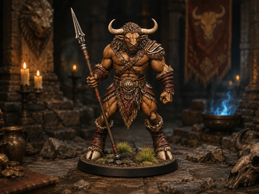 Minotaur Spear STL — DnD Fantasy Bull Lancer Miniature 3D Print Tabletop RPG — main view