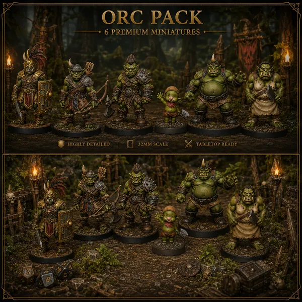 Orc Warband Bundle 6 STL — Ragnarok Online Inspired Orc Miniatures Pack DnD 3D Print