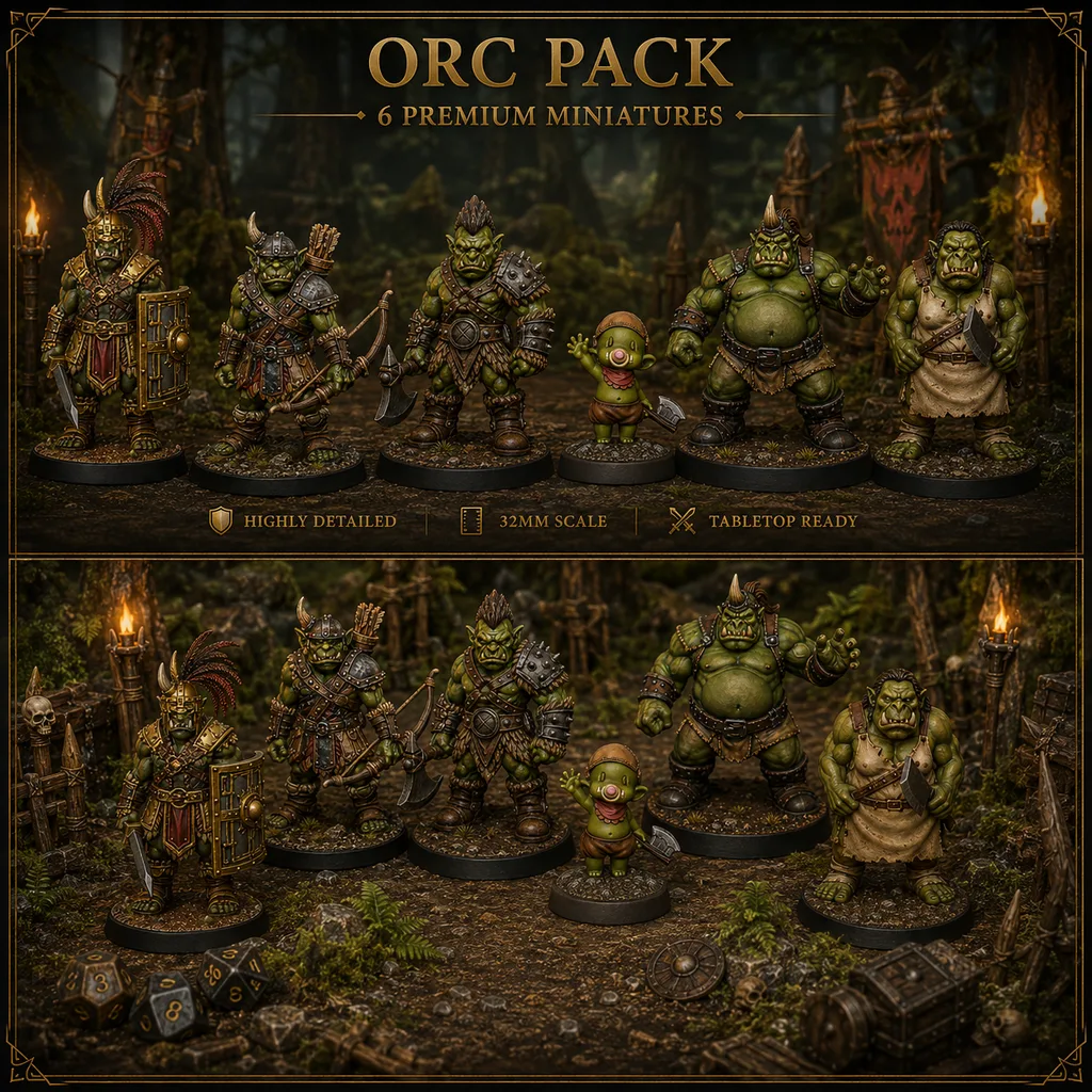 Orc Warband Bundle 6 STL — Ragnarok Online Inspired Orc Miniatures Pack DnD 3D Print — main view