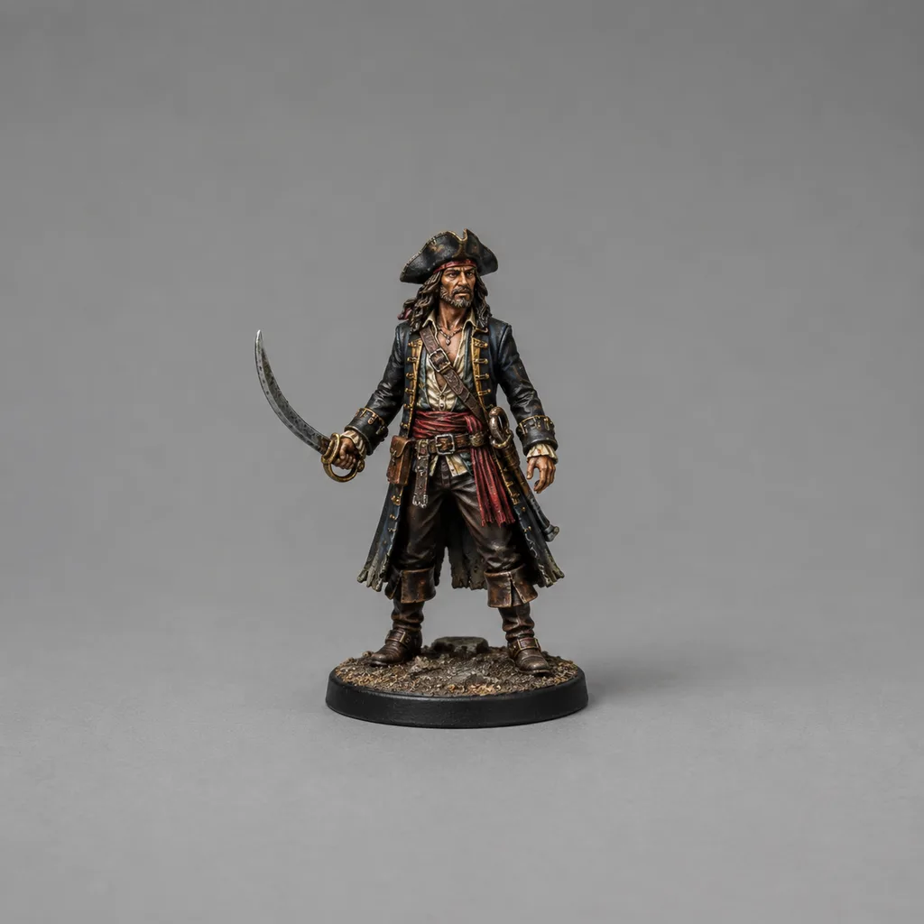 Pirate Captain STL — DnD Fantasy Age of Sail Corsair Cutlass Miniature 3D Print — main view