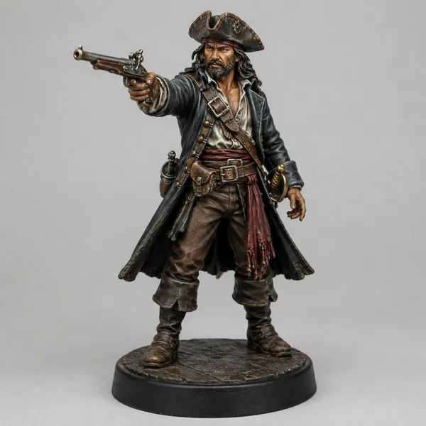 Pirate Captain STL — DnD Fantasy Flintlock Pistol Swashbuckler Miniature 3D Print — DnD miniature STL
