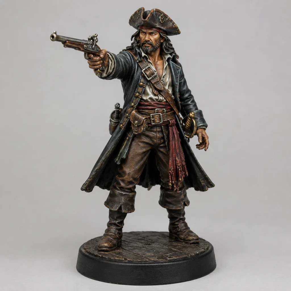 Pirate Captain STL — DnD Fantasy Flintlock Pistol Swashbuckler Miniature 3D Print — main view