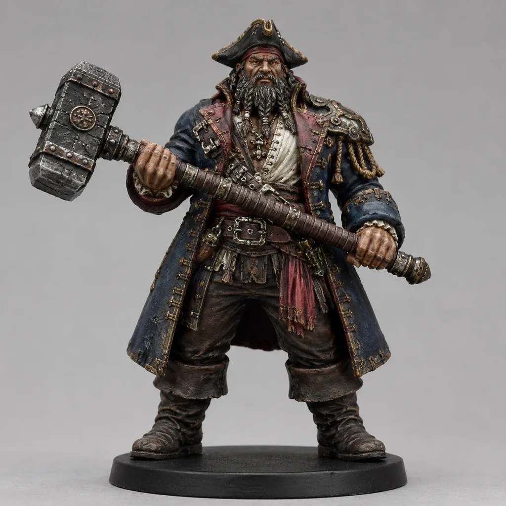 Pirate Captain STL — DnD Fantasy War Hammer Dread Corsair Miniature 3D Print Tabletop — main view