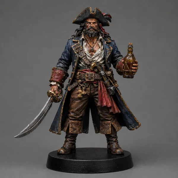 Pirate Captain STL — DnD Fantasy Rum Toast Cutlass Corsair Miniature 3D Print Tabletop — DnD miniature STL