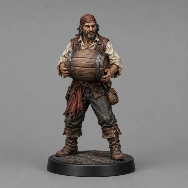 Pirate Deckhand STL — DnD Fantasy Buccaneer Rum Barrel Miniature 3D Print Tabletop — DnD miniature STL