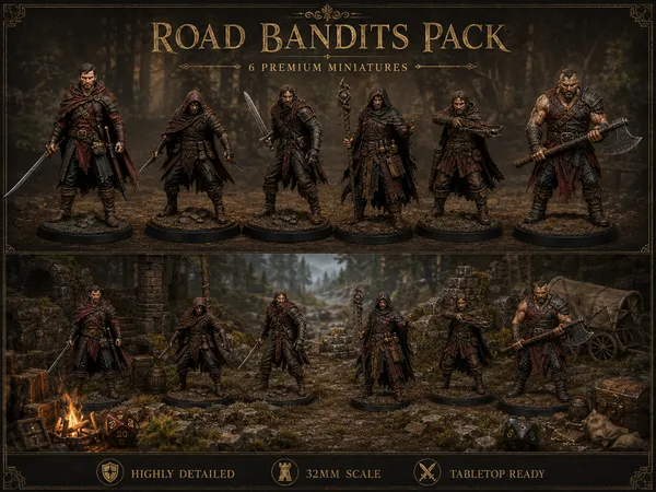Road Bandits Pack 6 STL — DnD Fantasy Highway Robber Ambush Bundle 3D Print Tabletop