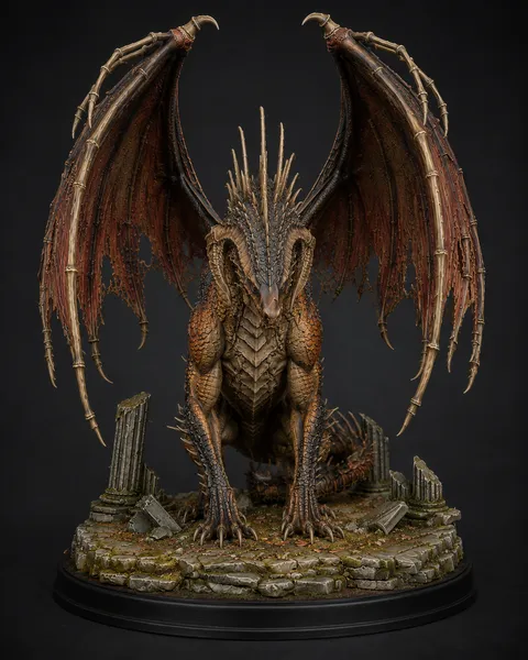 Dragon STL — DnD Fantasy Wyrm Ruined Temple Boss Monster Miniature 3D Print Tabletop — DnD miniature STL