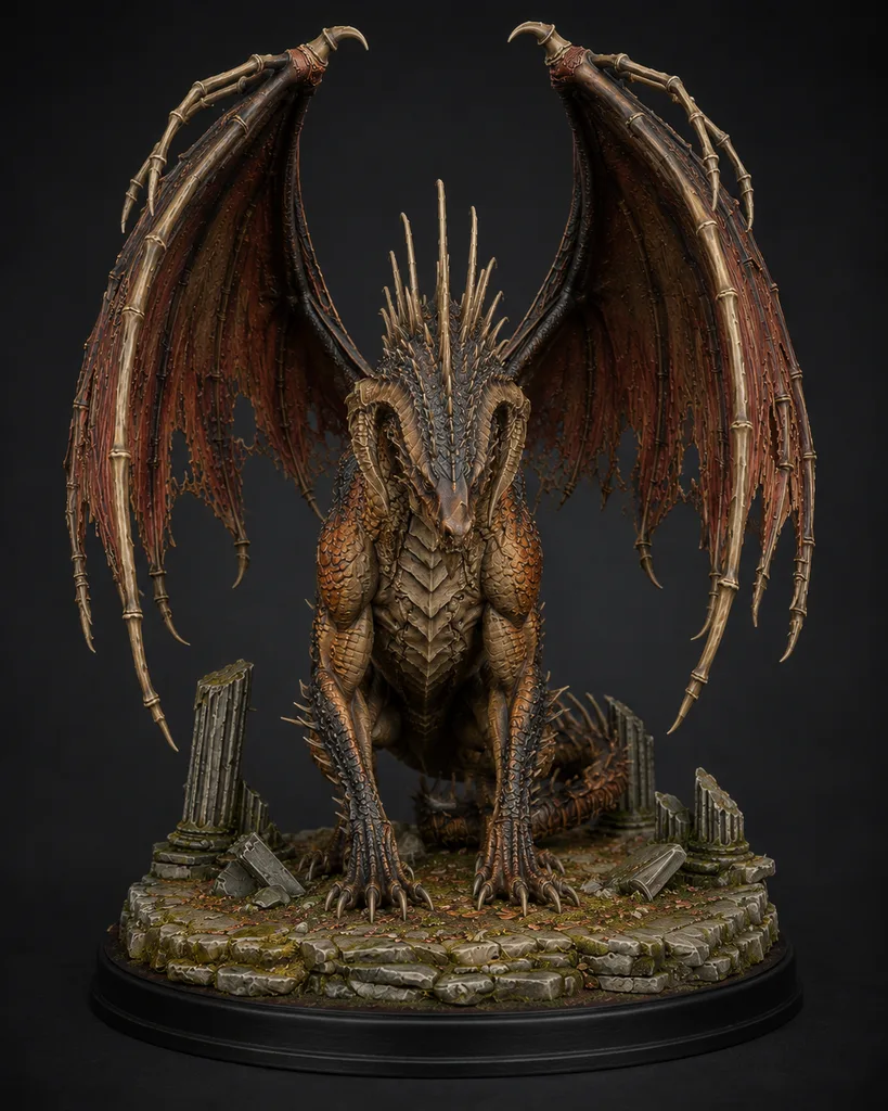 Dragon STL — DnD Fantasy Wyrm Ruined Temple Boss Monster Miniature 3D Print Tabletop — main view