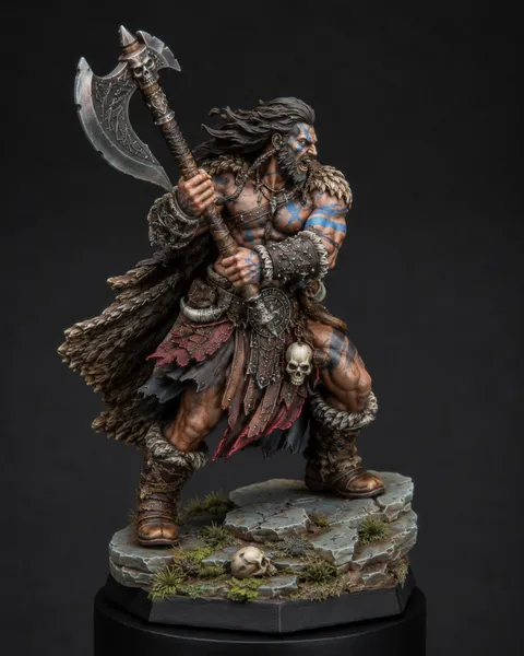 Berserker STL — DnD Fantasy Storm Tattoo Battle Axe Barbarian Miniature 3D Print — DnD miniature STL