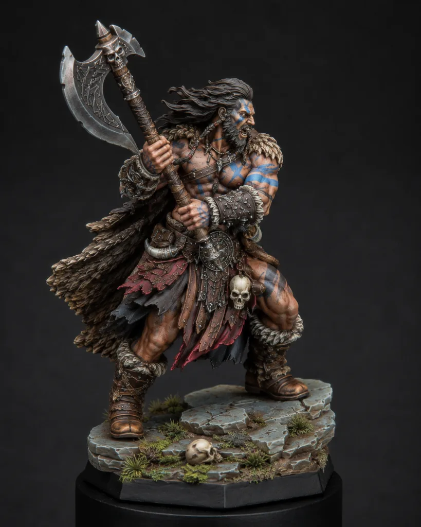 Berserker STL — DnD Fantasy Storm Tattoo Battle Axe Barbarian Miniature 3D Print — main view